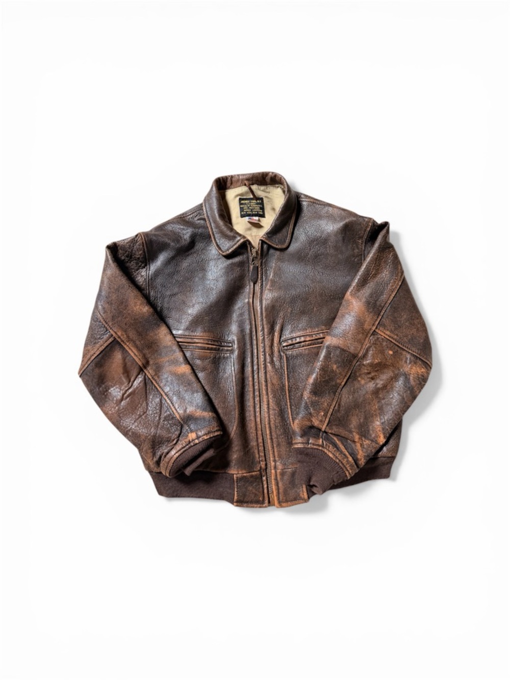 Vintage Avirex G2 Brown Distressed Leather Bomber Jacket Made in USA Large L